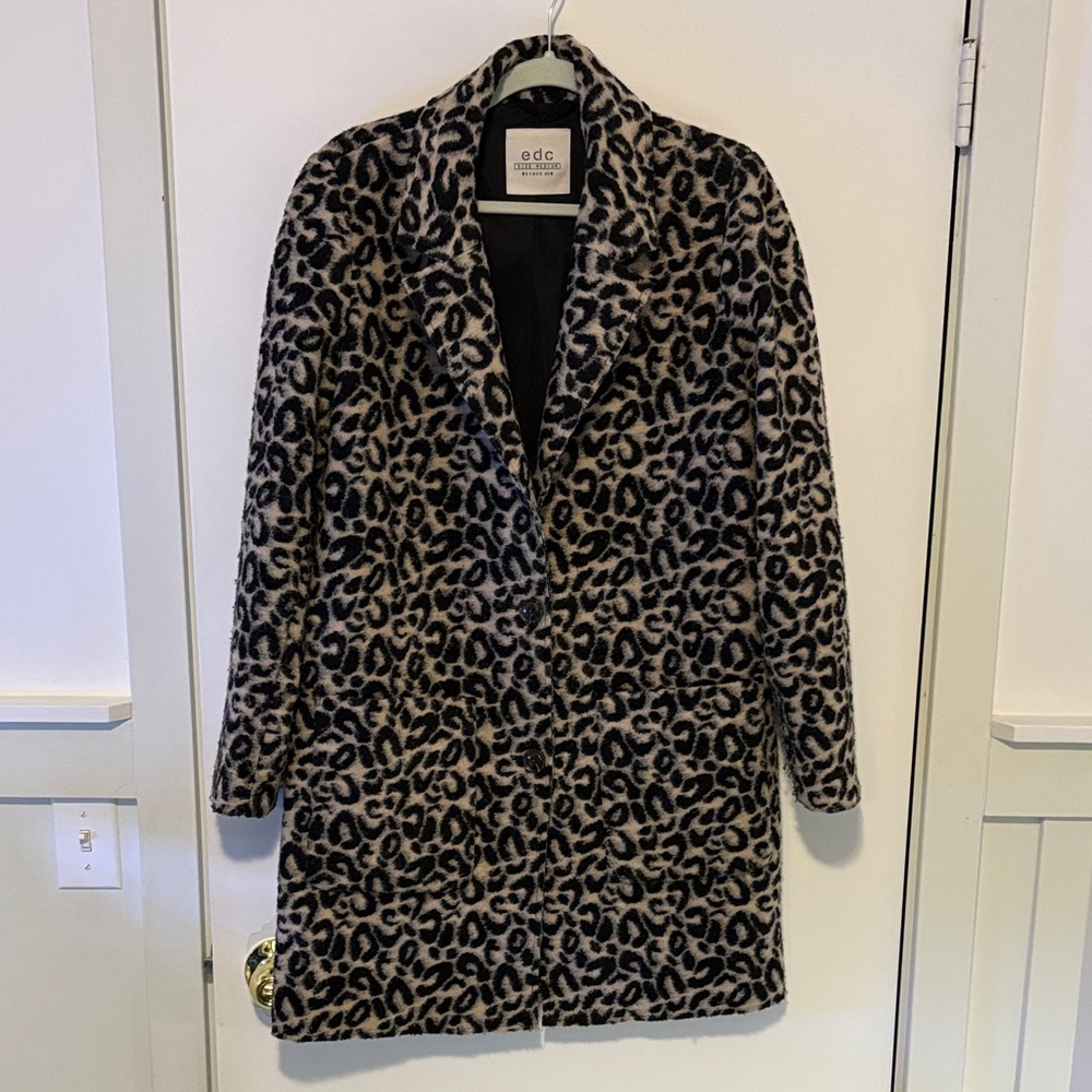Boiled Wool Leopard Print Coat - Esprit EDC
